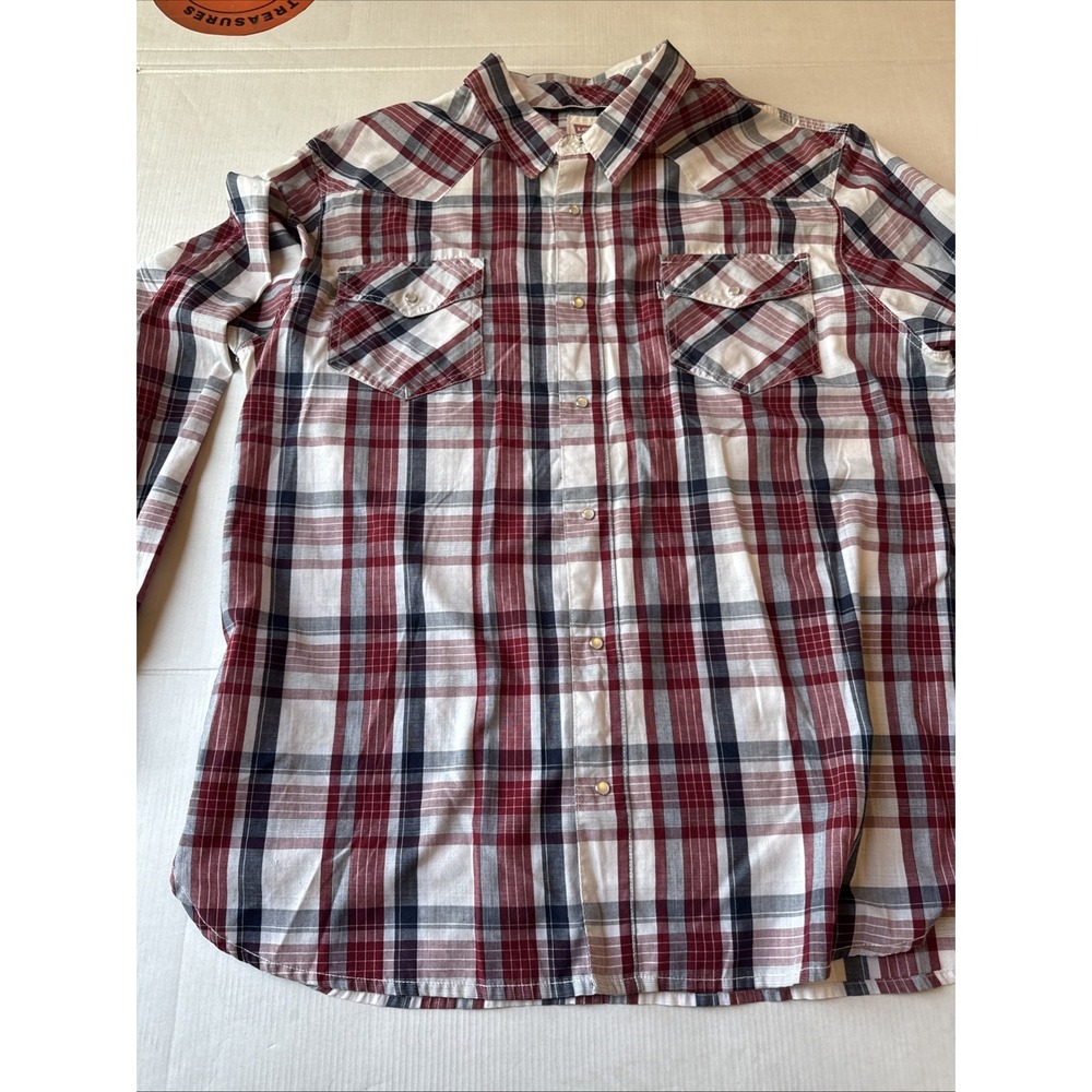 Levi‎ Strauss and Co. Mens Button Down Plaid Pearl Snap Shirt XXL Modern C58